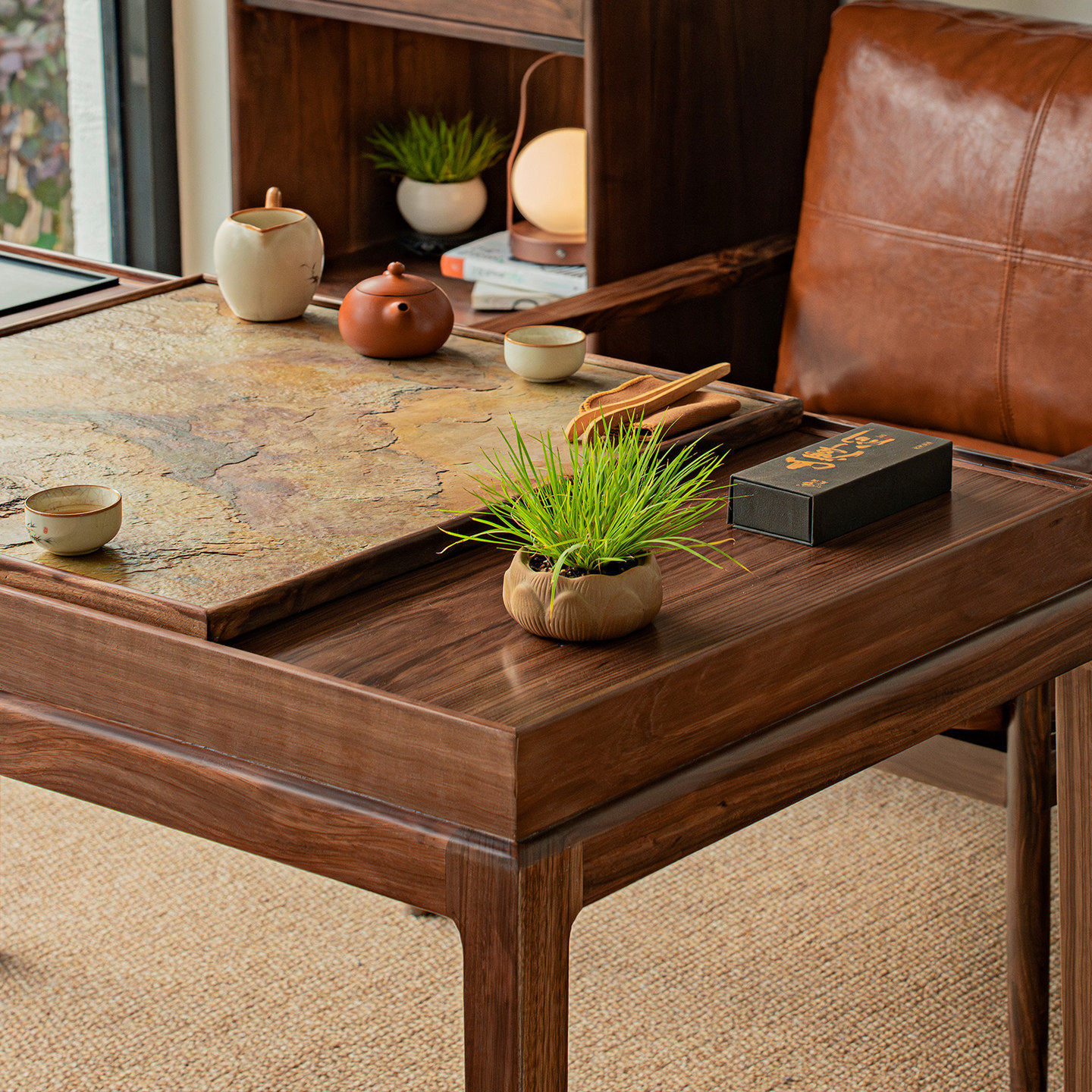 即品2025新款高端阳台岩板茶桌新中式烧水壶一体嵌入式乌金木茶台,淘宝优惠券,粉丝福利购,淘宝优惠卷