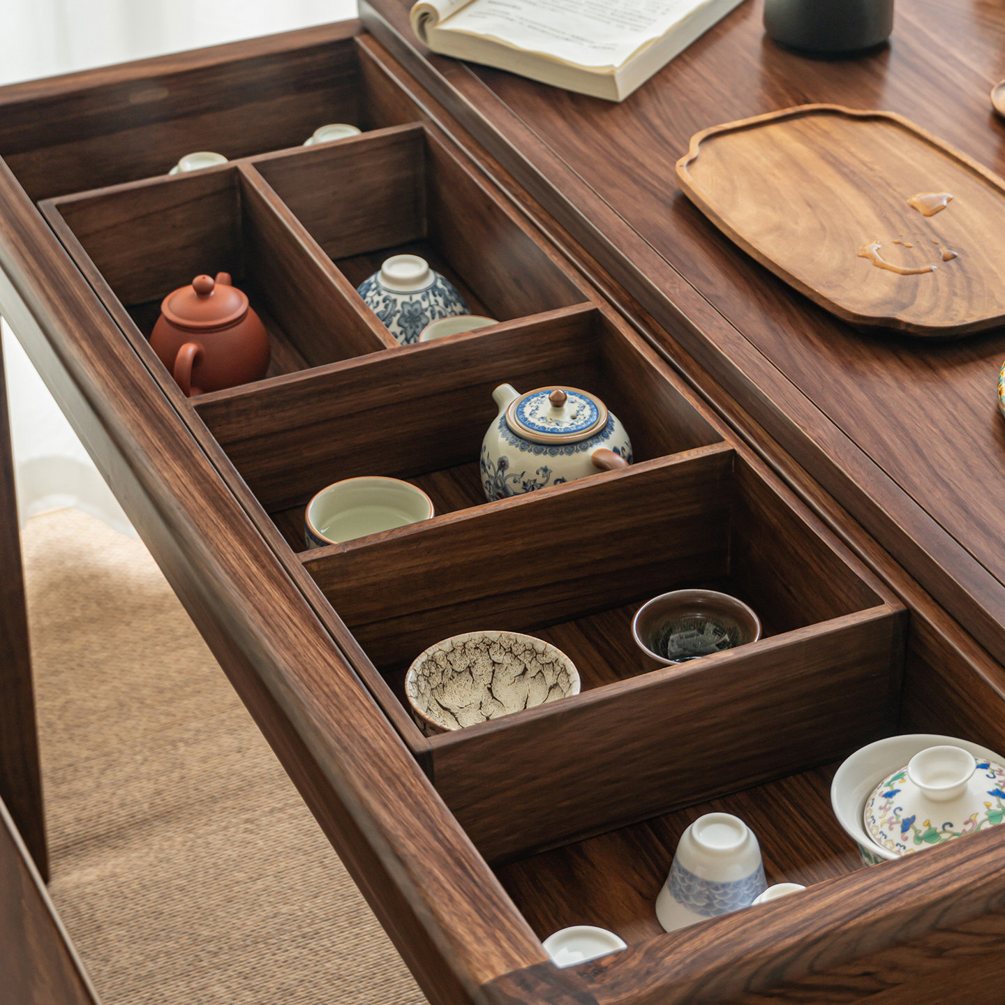 即品2025新款阳台高端乌金木茶桌存储客厅书房桌椅一体新中式茶台,淘宝优惠券,粉丝福利购,淘宝优惠卷