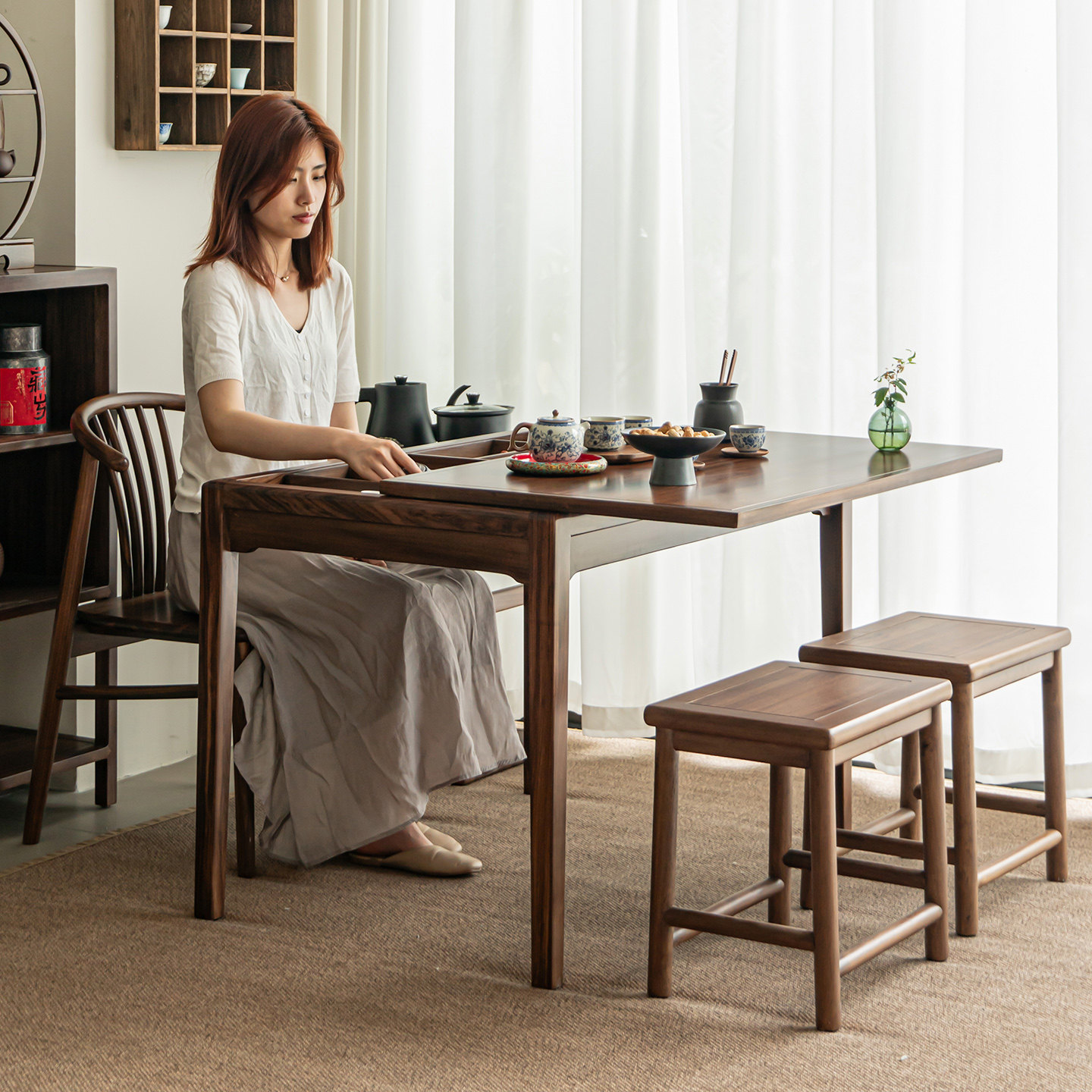 即品2025新款阳台高端乌金木茶桌存储客厅书房桌椅一体新中式茶台,淘宝优惠券,粉丝福利购,淘宝优惠卷