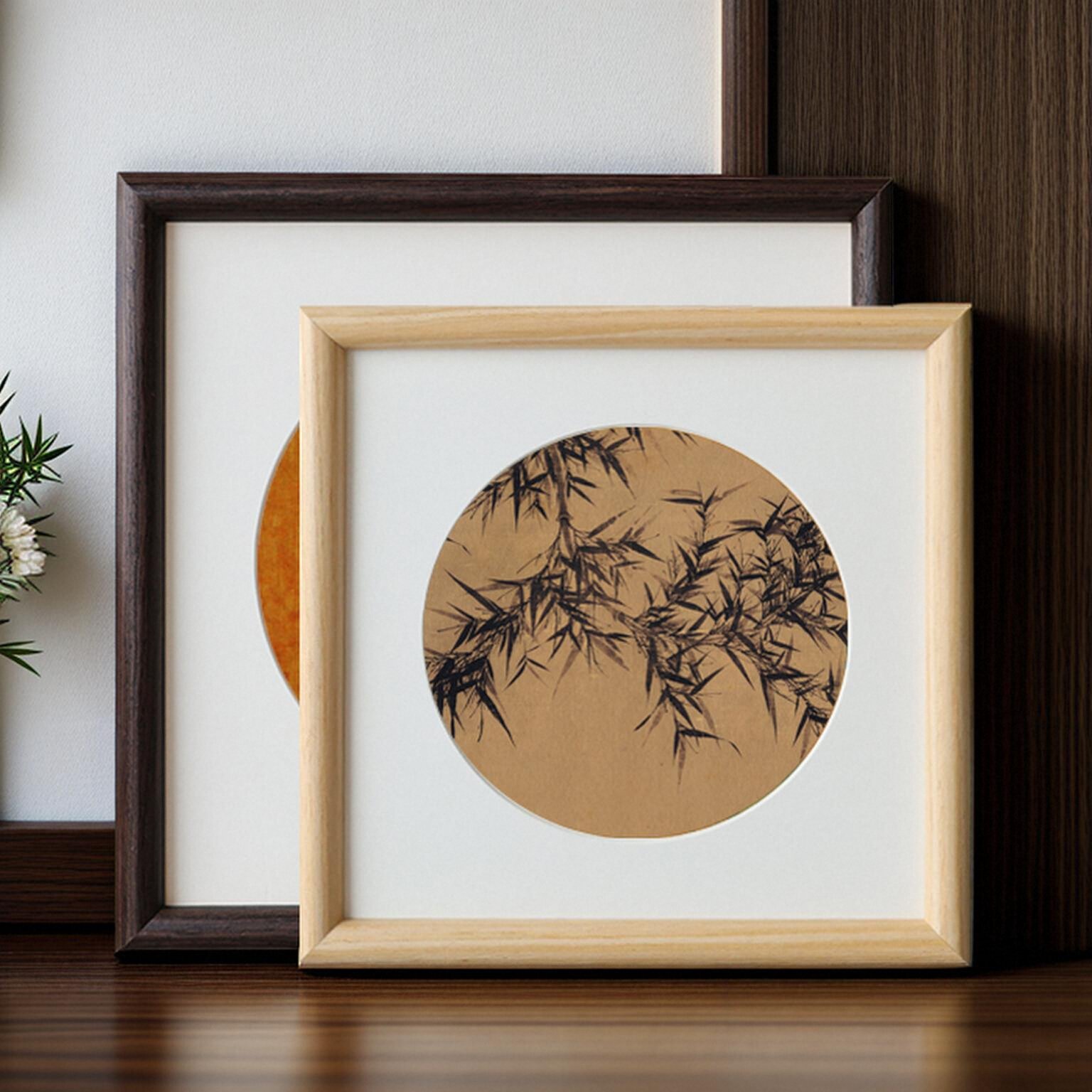 空框装裱字画实木相框圆形卡纸国画水粉水彩画框复古简约中式国风,淘宝优惠券,粉丝福利购,淘宝优惠卷