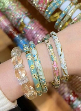 高级新中式景泰蓝宫廷青花瓷手镯开口珐琅中国戏曲风镯子闺蜜同款