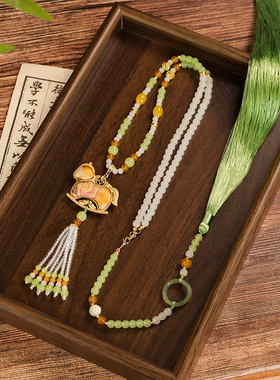 新马年国风仿宋锦毛衣链璎珞汉服新中式马面裙长流苏背云配颈饰品