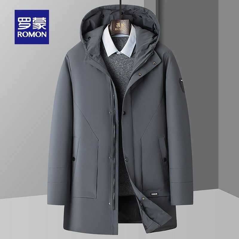 Romon 罗蒙 23年冬季 男式中长款连帽羽绒服 双重优惠折后￥199包邮 2色可选