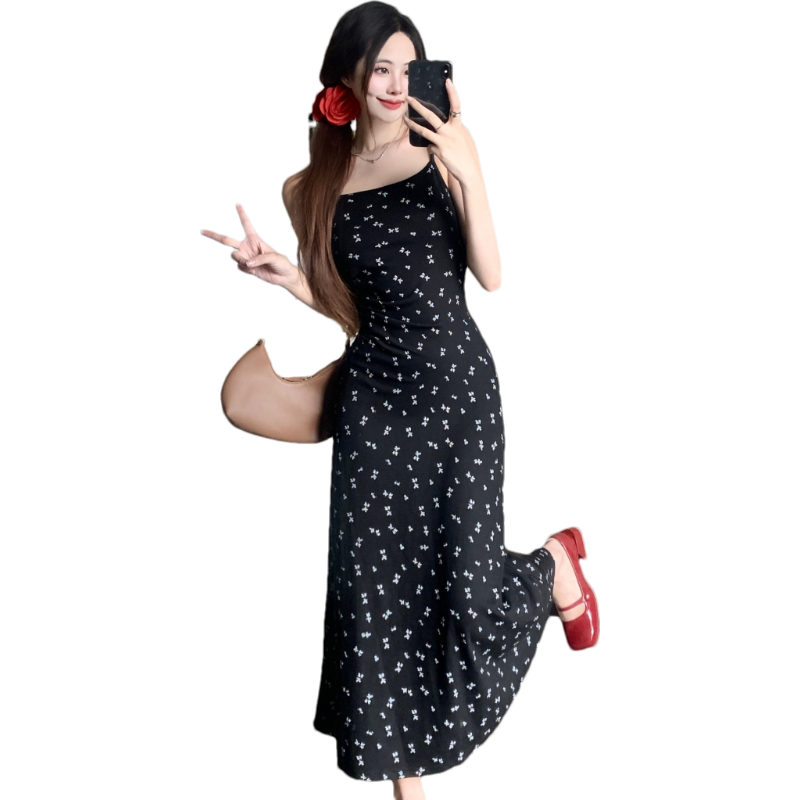 （实拍）2024年夏季新款法式碎花度假吊带背心中长款连衣裙