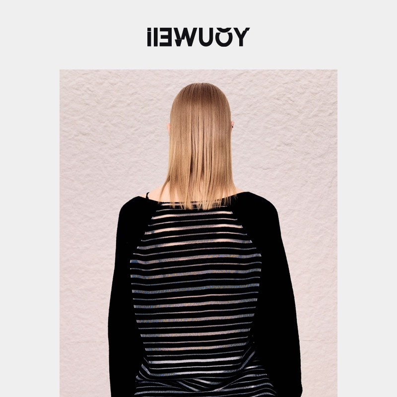 YOUWEI有尾2024秋季条纹透感V领套头衫女针织衫Y2024307,淘宝优惠券,粉丝福利购,淘宝优惠卷