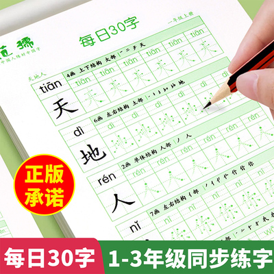 一年级二年级字帖每日30字练字帖小学生三上册下册每日一练点阵控笔训练儿童人教版语文同步练习册写字专用硬笔书法练字本楷