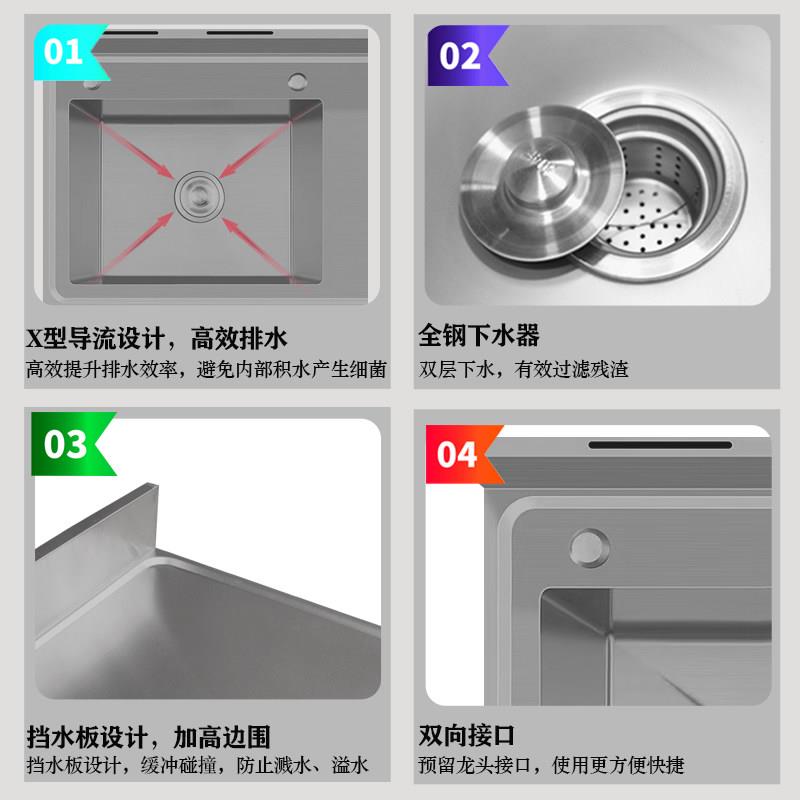 厨房不锈钢水槽带支架平台一体简易洗菜洗碗洗手台盆水池食堂家用 - 图0