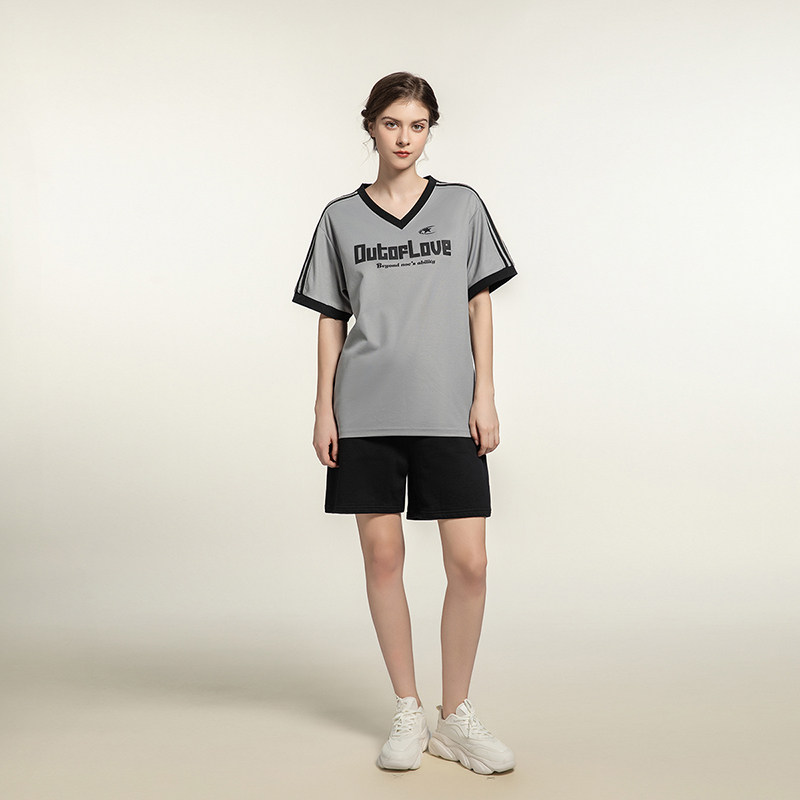 Outoflove织带V领撞色速干短袖t恤女夏季美式复古宽松上衣情侣款,淘宝优惠券,粉丝福利购,淘宝优惠卷