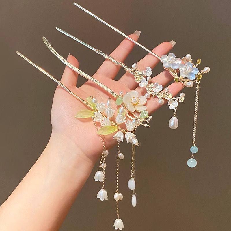 古风高级感盘发钗子新中式流苏步摇山茶花发簪女国风簪子儿童发饰,淘宝优惠券,粉丝福利购,淘宝优惠卷