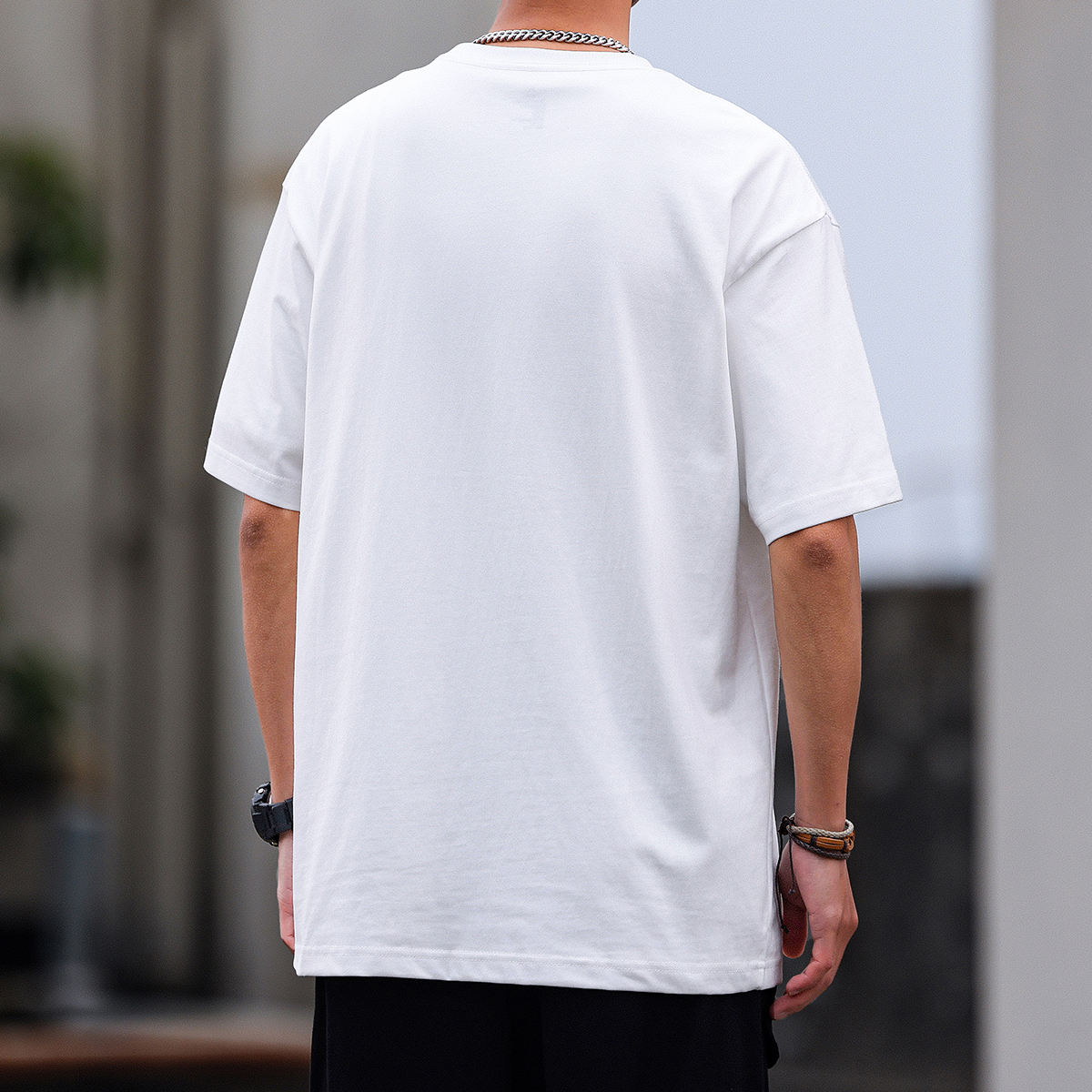 品克伦三本针重磅纯棉t恤男短袖260g夏季日系复古宽松纯色体恤衫 - 图0