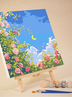 卡通风景数字油画diy儿童填色画2024新款油彩画0基础小学生填充画