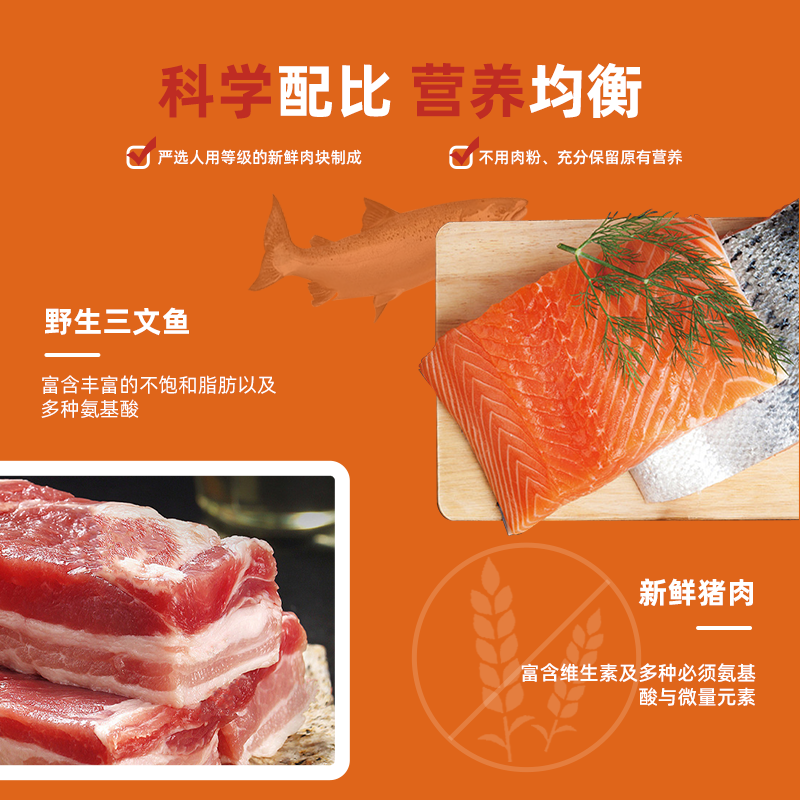 OWNAT西班牙进口无谷猪肉三文鱼味高蛋白鲜肉均衡全价通用猫猫粮