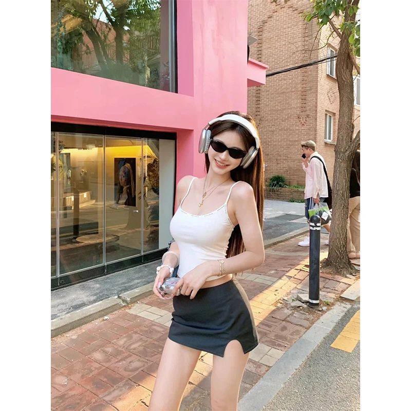 韩风chic一整套纯欲风性感辣妹白色吊带背心上衣女高腰半身裙套装,淘宝优惠券,粉丝福利购,淘宝优惠卷