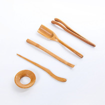 Bamboo Five Pieces Sets Tea Spoon Bent Tea Clip Bamboo Tea Tray Hem Tea Dish Accessories Manufacturer Direct