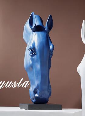 新中式轻奢落地玄关柜马头动物摆件展厅客厅酒店别墅摆设软装饰品