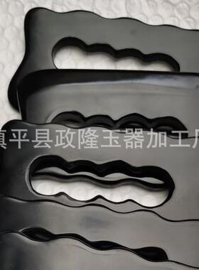 砭石按摩四孔手握黑色砭石刮痧板 刀板刮痧板拔筋 砭石刮痧片