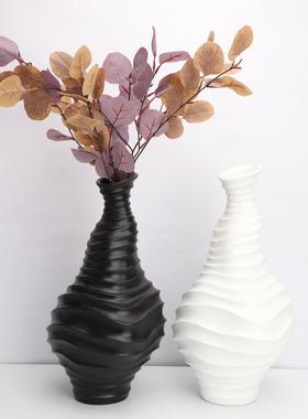 现代简约黑白细口螺纹花器样板间酒店部书房茶几客厅软装饰品摆件