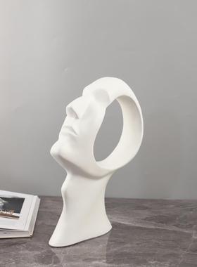北欧创意抽象树脂镂空头像人物雕塑摆件客厅玄关书房软装家居饰品