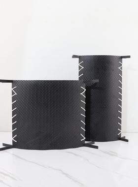 欧式创意简约黑色缝线金属皮革花器摆件样板房客厅书房家居装饰品