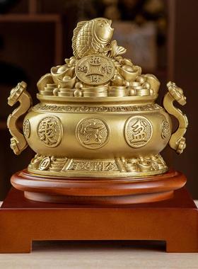 鎏金铜色树脂家居办公室装饰摆件聚宝盆开门红保险公司礼品送客户