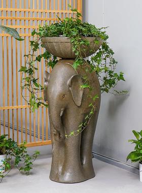 跨境创意大象花盆花园布置艺术户外庭院装饰别墅门口大花盆摆件