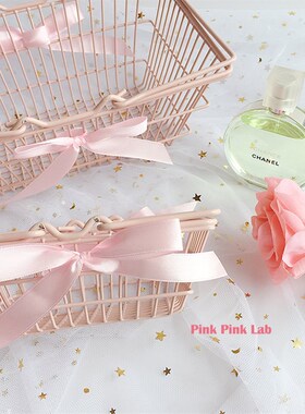 精选韩风少女心小物粉色蝴蝶结铁艺收纳篮ins家居装饰摆件