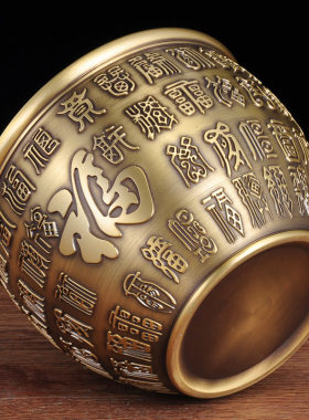 纯铜百福缸摆件铜水缸工艺品招财风水摆设家居客厅玄关装饰工艺品