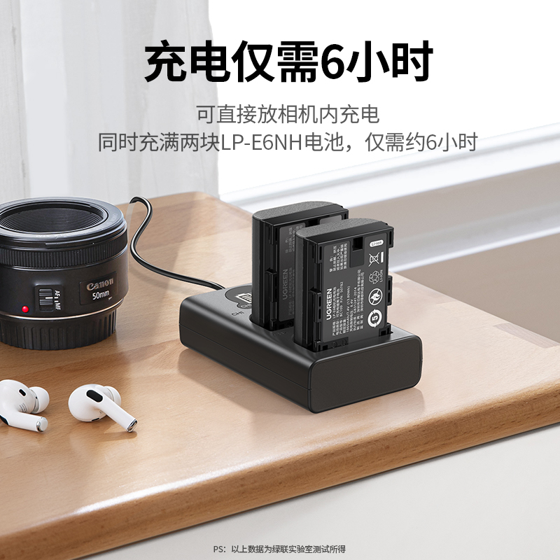 绿联LP-E6相机电池适用佳能EOS 6D 60D 70D 80D R7 R6 5D3单反7D 5DMark 6D2 5D4 90D 5D2 LPE6NH E6N充电器 - 图1