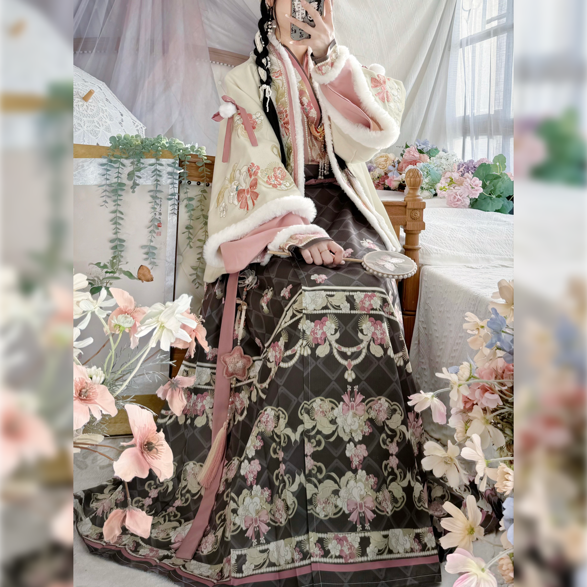 栀言记原创【豆沙板栗】汉服女重工刺绣宋制披袄拜年服冬款加绒,淘宝优惠券,粉丝福利购,淘宝优惠卷