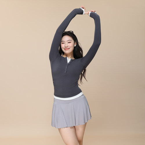 ROSEPLUS假两件拼接长袖T恤女2025春秋新款大码胖mm遮肚打底上衣 - 图1