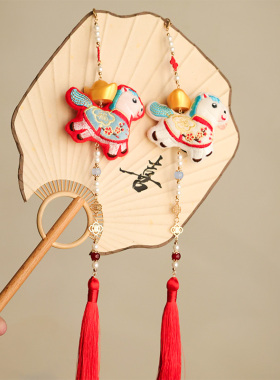 马年腰佩挂件马上有钱禁步腰链古风汉服马面裙红色流苏腰部配饰品