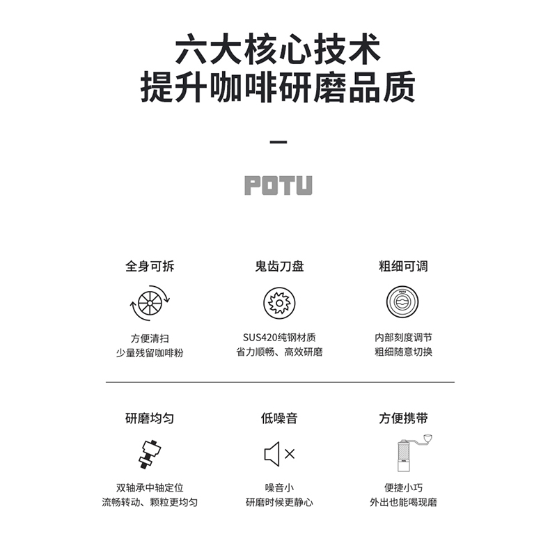 官方直营potu鬼齿手摇磨豆机小富士磨豆机手冲咖啡研磨机单品手动 - 图2