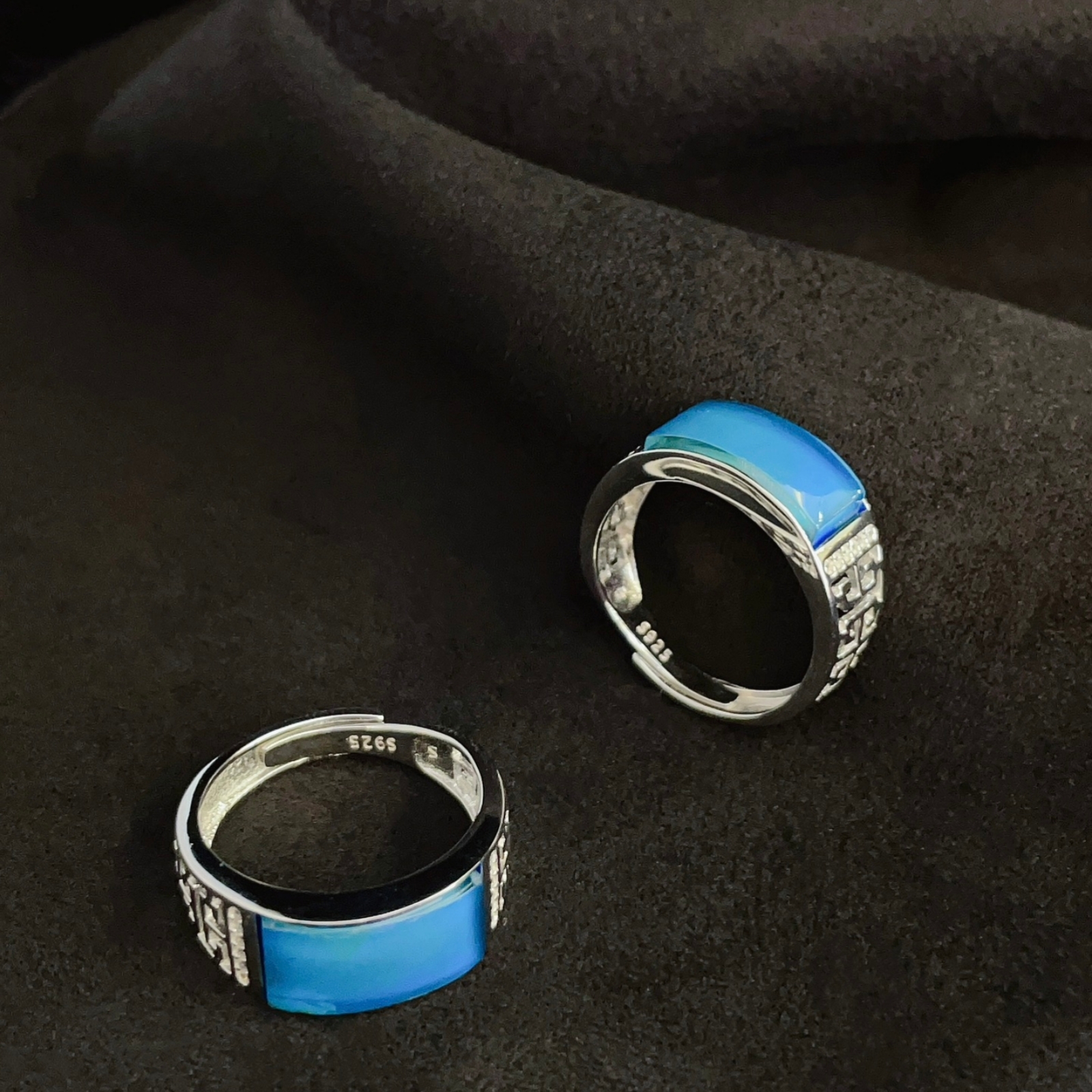 天然墨西哥蓝珀戒指 s925银镶嵌活口时尚琥珀方戒 - 图1