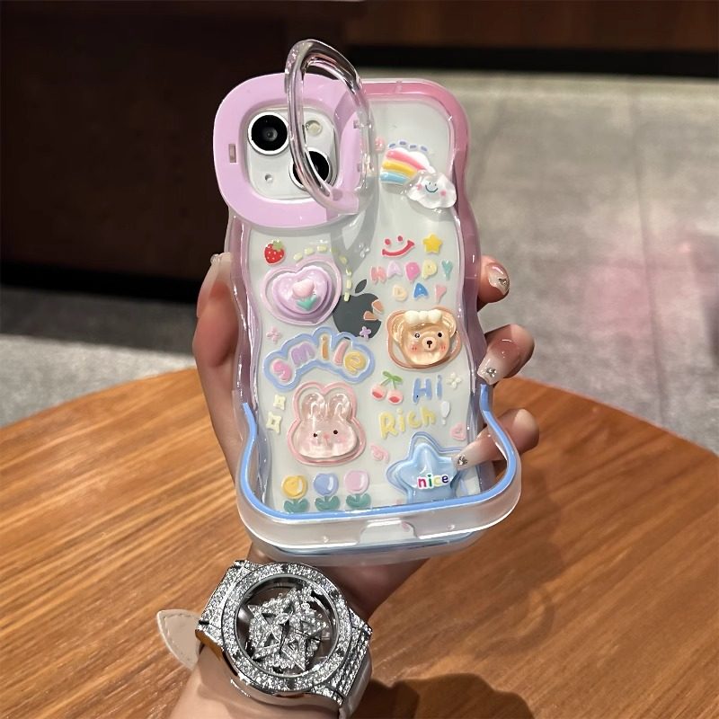 适用苹果16promax手机壳新款iPhone15pro双支架波浪14plus防摔13女款12可爱青蛙xsmax云朵公仔XR全包保护套,淘宝优惠券,粉丝福利购,淘宝优惠卷