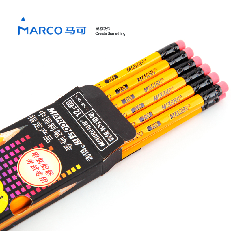 马可4200E儿童小学生带橡皮头HB书写铅笔六角黄色杆考试马克铅笔 - 图0