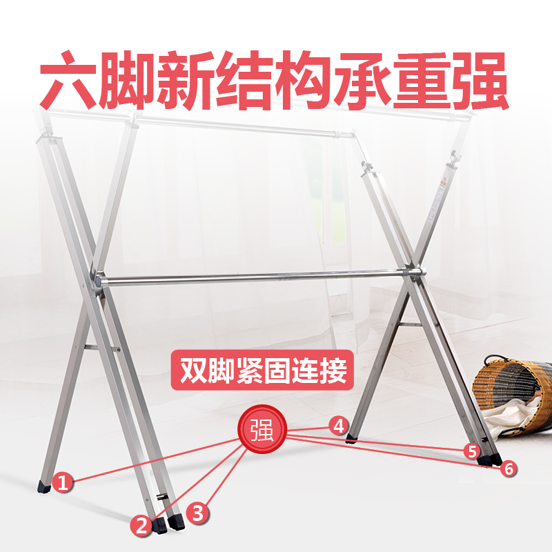 晾衣架阳台落地不锈钢可伸缩折叠晒衣杆室内晒被子神器家用凉衣架 - 图0