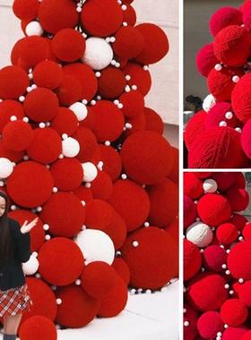 商场巨型红毛线吊球网红色装饰圣诞情人节打卡场景布置美陈挂件