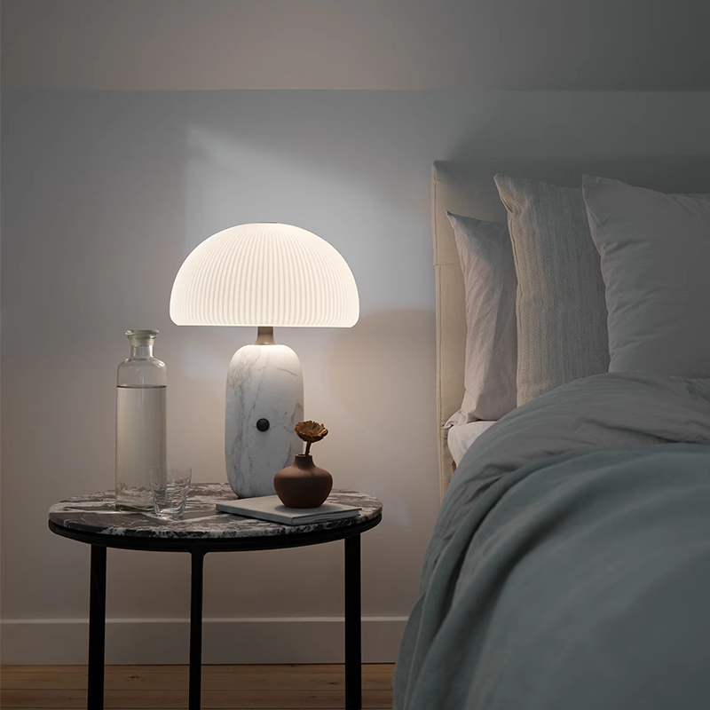 后现代简约轻奢大理石台灯设计师样板间客厅卧室床头北欧蘑菇玻璃 - 图1
