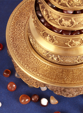 黄铜曼扎盘古法托修盘10cm火鸟裙边八吉祥曼茶罗七珍宝曼达盘基盘