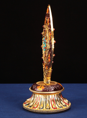 藏传法轮密宗用品珐琅彩绘转法金轮王七政宝家用佛前摆件合金供具