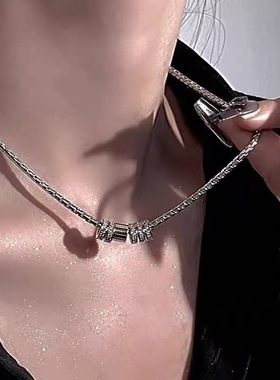 不掉色项链洗澡可戴女中性冷淡风闪钻圆环吊坠项链百搭锁骨链