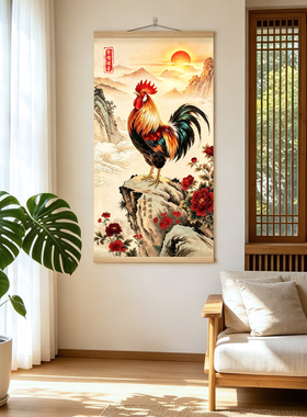 大公鸡镇宅金鸡报晓的油画布挂画