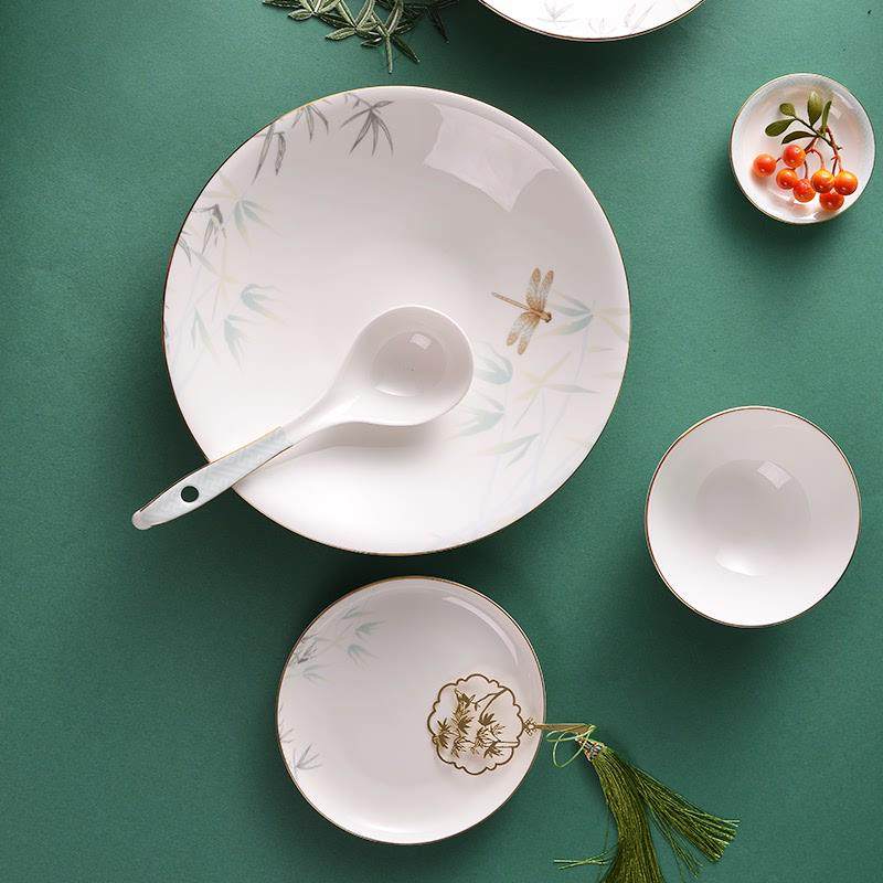 华光国瓷骨瓷餐具套装餐具中式青碗碟礼盒家用套装碗亭盘新疆包邮,淘宝优惠券,粉丝福利购,淘宝优惠卷