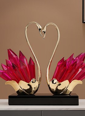 速发新中式透明水晶天鹅结婚礼物酒柜电视柜装饰玄品关客摆桌面厅