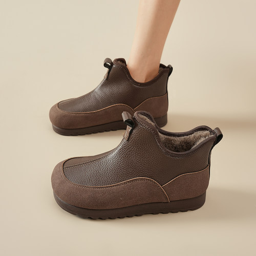 2025冬季新款软底妈妈鞋加绒加厚一脚蹬雪地靴防滑保暖中老年棉靴 - 图3