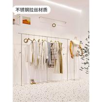 Clothing Store Display Rack Upper Wall Hanging Hanger Stainless Steel Wire Drawing Creative Nets Red Womens Clothing Shelves Hanging Clothes Pole