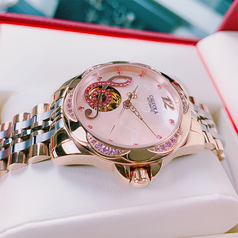 卡罗莱镂空名牌时尚女士防水机械表 caluola卡盟国产腕表