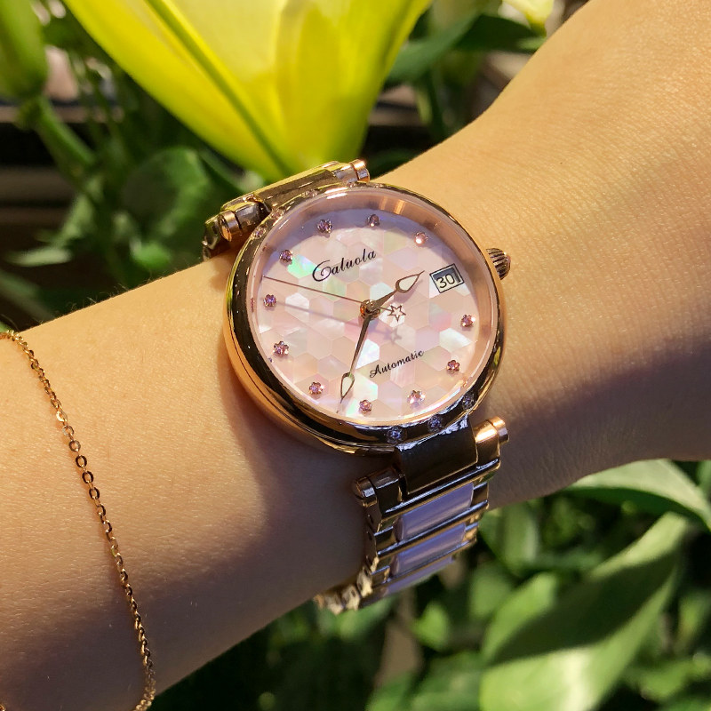 卡罗莱全自动机械女士潮牌时装女表 caluola卡盟国产腕表