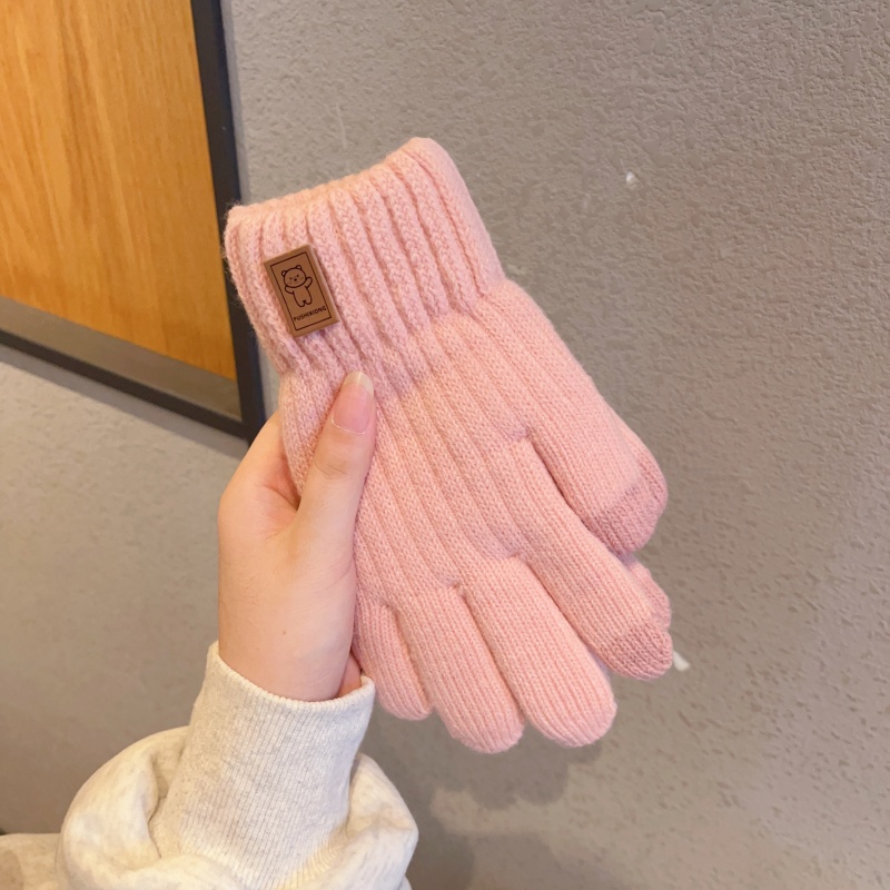 针织手套女冬季2025新款分指可触屏保暖加绒加厚骑行毛线手套 - 图0