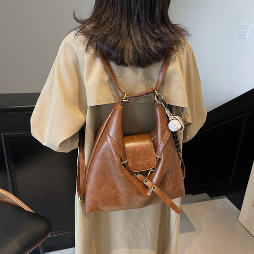 高级感百搭托特包女新款通勤轻奢小众复古双肩包大容量单肩斜挎包 - 图0